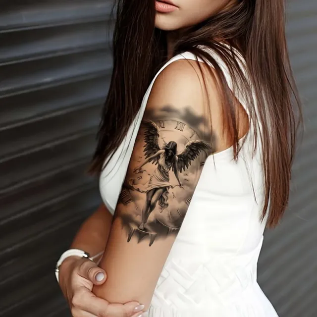 Začasna tattoo nalepka tetovaža z angelom in uro