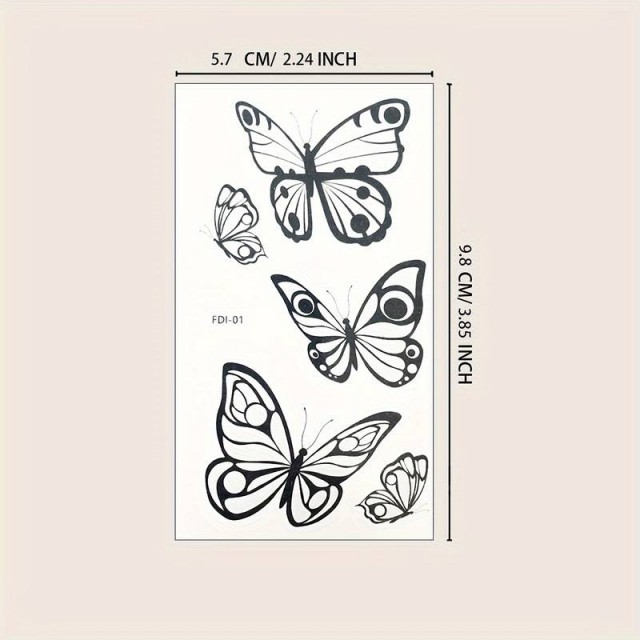 Komplet 30 vodoodpornih tattoo nalepk z metulji