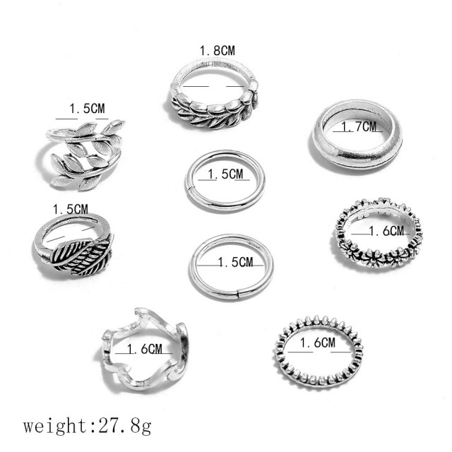 9 delni komplet prstanov v srebrni barvi 14549