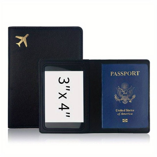 Ovitek za potni list z letalom, črne barve 