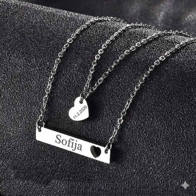 Komplet dveh personaliziranih ogrlic z osebno gravuro