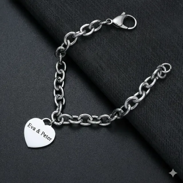 Personalizirana zapestnica z obeskom srca in gravuro po želji
