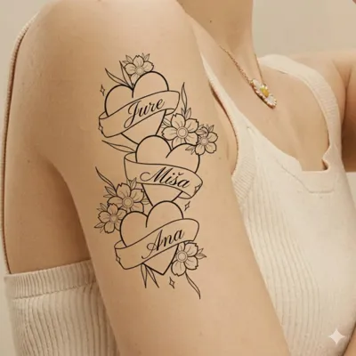Personalizirana tatu nalepka s srci in imeni družine