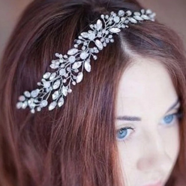 Poročni obroč za lase, s kristali, srebrne barve