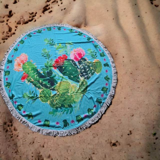 Okrogla brisača za plažo kaktusi