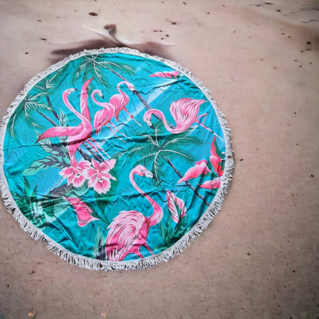 Okrogla brisača za plažo flamingo tropic