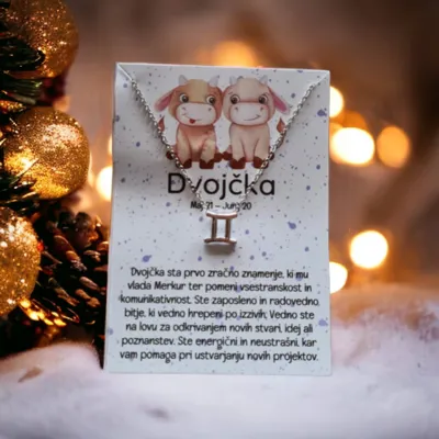 Verižica iz nerjavečega jekla s posvetilom, DVOJČKA