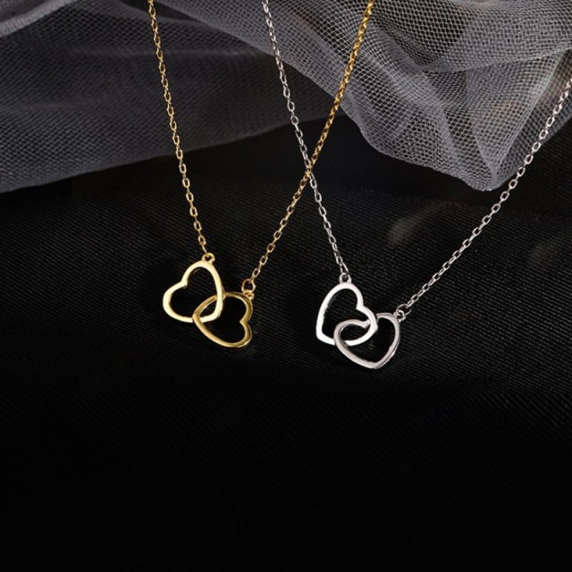 Elegantna verižica dvojno srce v zlati ali srebrni barvi