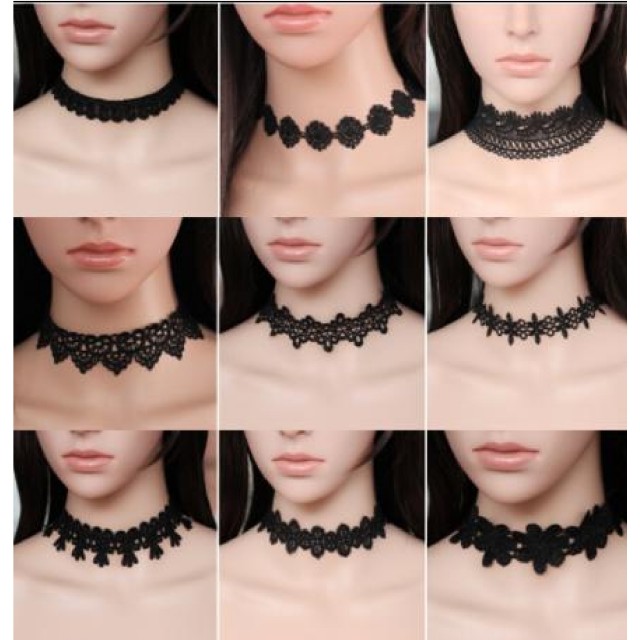 9 delni set choker ogrlic v črni barvi CH238