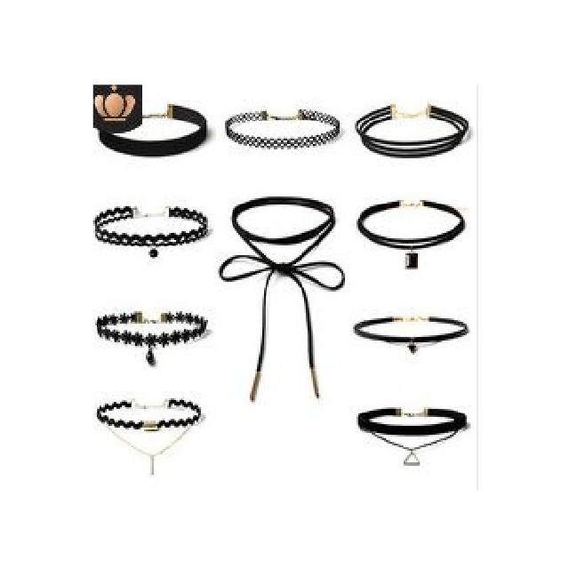 10 delni set Choker verižic v črni barvi CH231