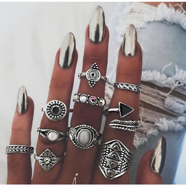10 delni set prstanov v srebrni barvi 4846