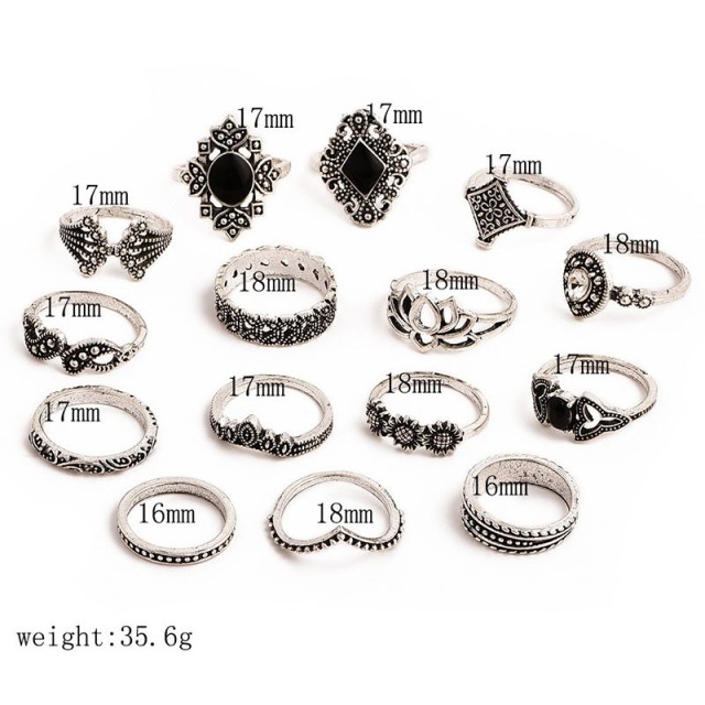 Komplet 15 prstanov vintage srebrni