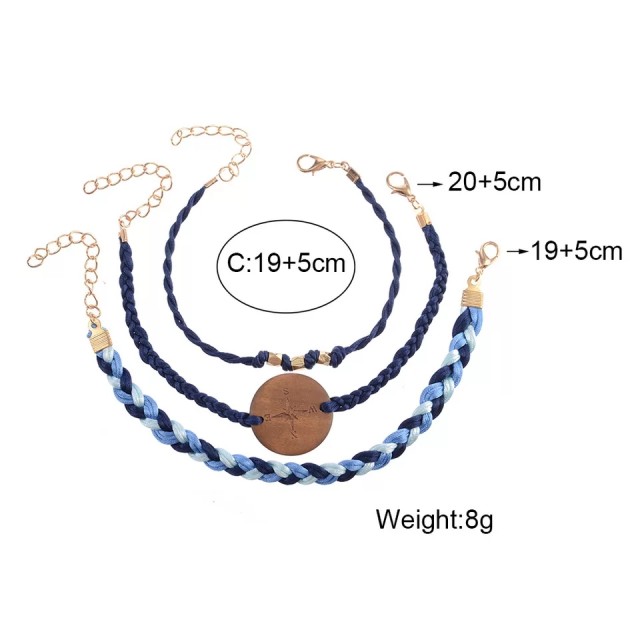 Komplet 3 zapestnic, modro-rjave barve 