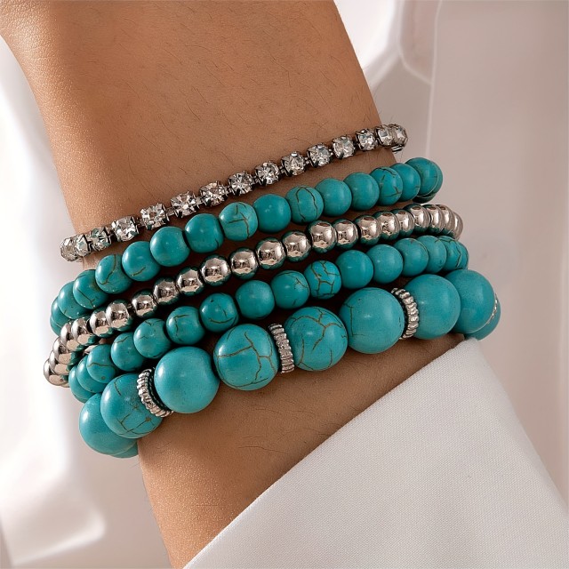 Boho-chic 5-delni set zapestnic s turkiznimi kamenčki