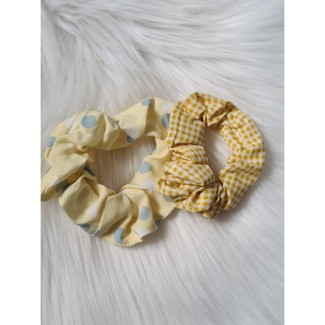 Komplet 2 scrunchie gumic za lase, rumene barve