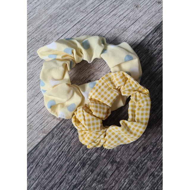 Komplet 2 scrunchie gumic za lase, rumene barve