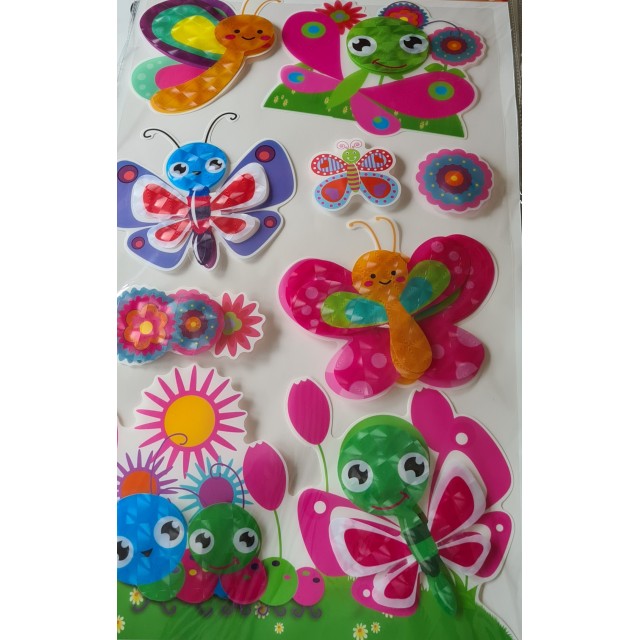 7D stenska nalepka za otroško sobico, pisani metulji