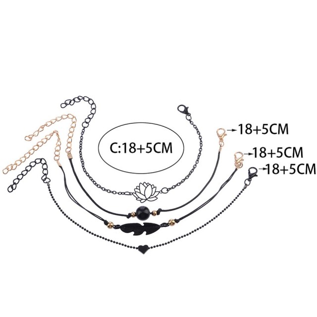 4-delni set zapestnic z lotusovim cvetom, črna