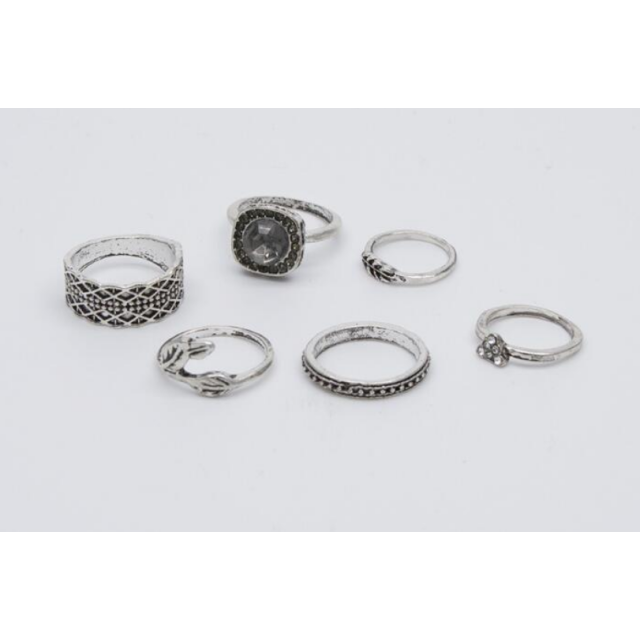 Komplet prstanov diamantek, listki v srebrni barvi 4014