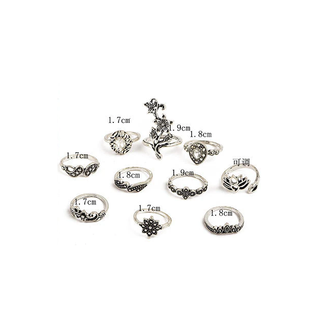 Komplet prstanov beli diamantek, rožice v srebrni barvi 4023