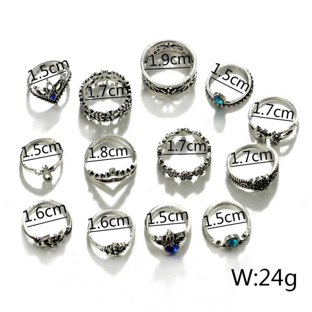 Komplet 13 prstanov v srebrni barvi 4841