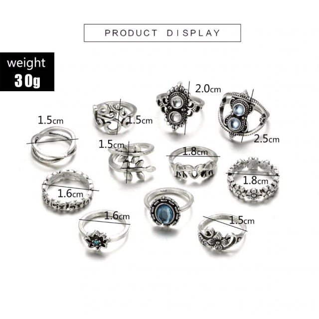 Set 11 prstanov v antik srebrni barvi 6343