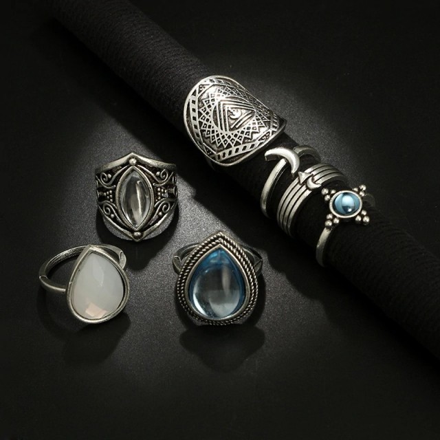 7 delni komplet prstanov, antik srebrna
