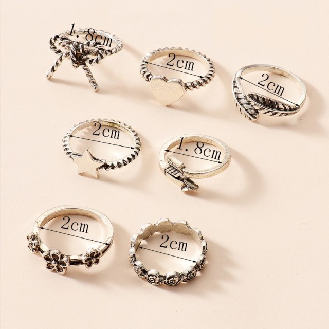 7-delni set prstanov antik srebrne barve, zvezdica