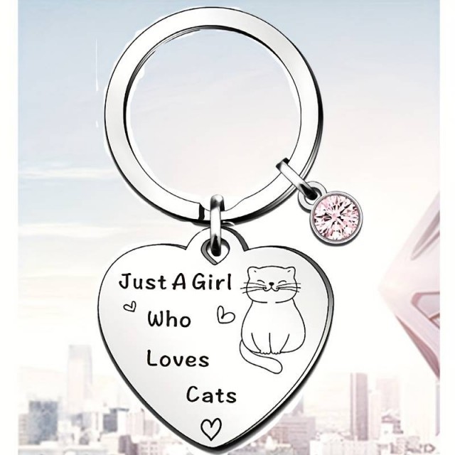 Obesek za ključe JUST A GIRL WHO LOVES CATS, srce