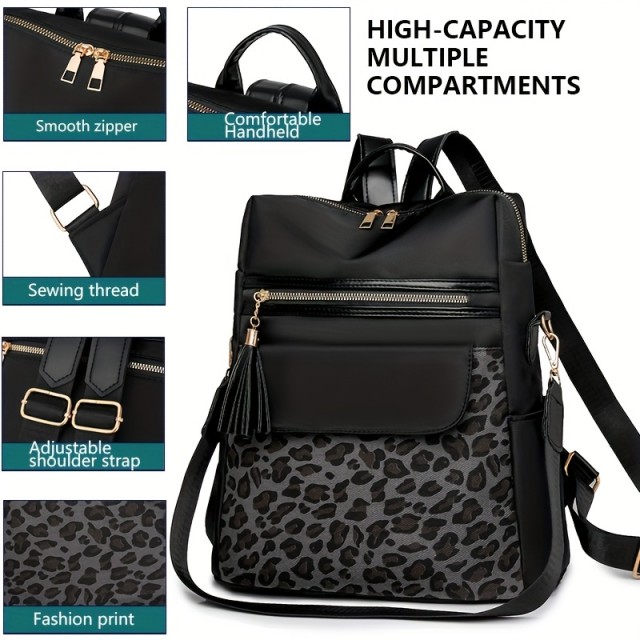 Ženski nahrbtnik s potiskom leoparda v rjavi barvi 