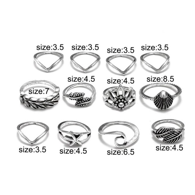 12 delni set prstanov, antik srebrne barve 9913