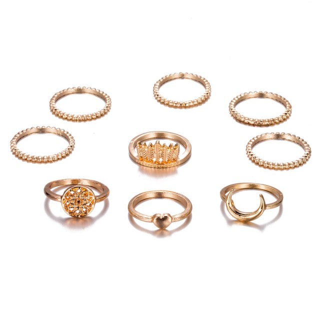 9-delni komplet prstanov v zlati barvi
