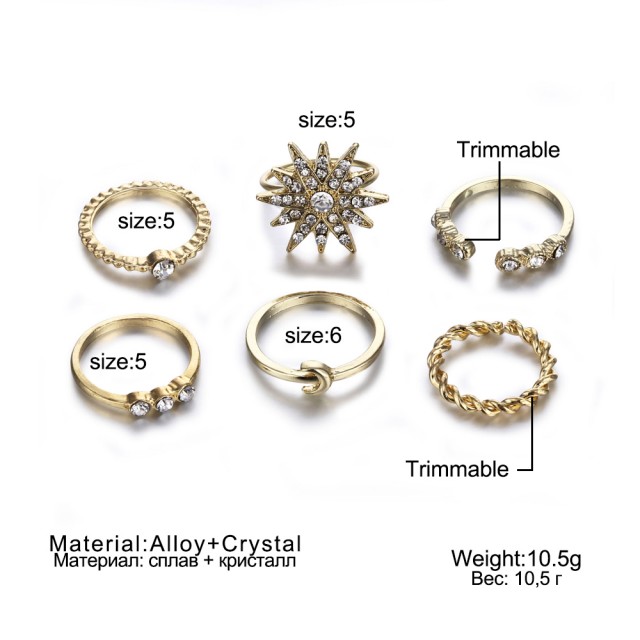 6-delni komplet prstanov v zlati barvi