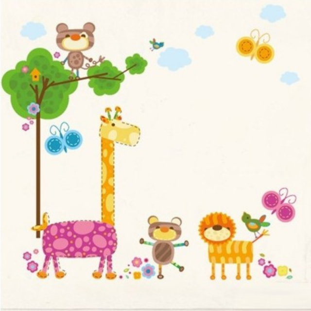 Stenska nalepka za otroško sobo, žirafica s prijatelji