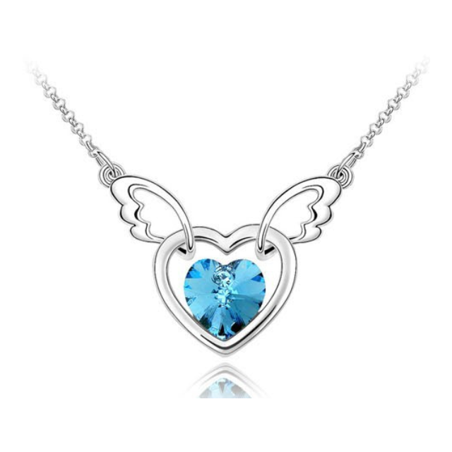 Elegantna verižica srce s krili, modra 
