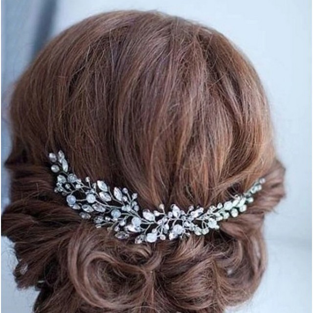 Poročni obroč za lase, s kristali, srebrne barve
