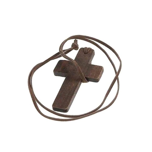 Verižica z lesenim križem, temno rjava