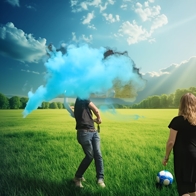 Nogometna žoga za razkrivanje spola – moder ali roza prah