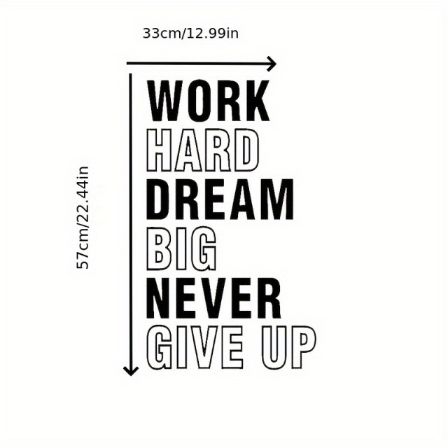 Stenska nalepka z motivacijskim citatom Work Hard Dream Big Never Give Up