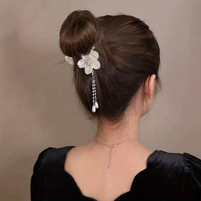 Kovinska sponka za lase, s perlicami in rožami