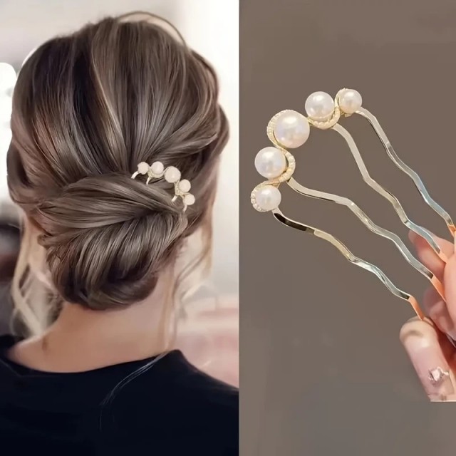 Eleganten glavnik z umetnimi biseri za figo