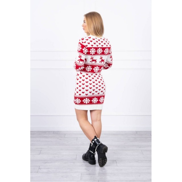 Daljši božični pulover obleka UNI belo-rdeča