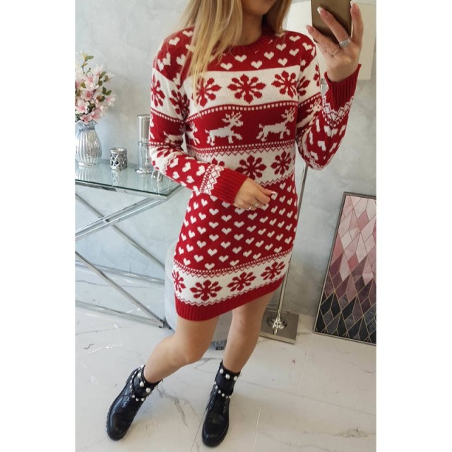 Daljši božični pulover obleka UNI rdeča