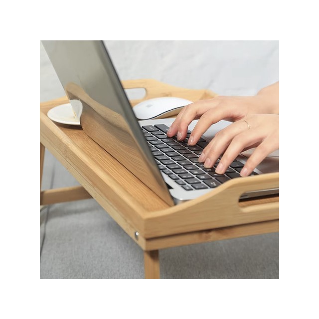 Lesena prenosna miza za zajtrk iz bambusa