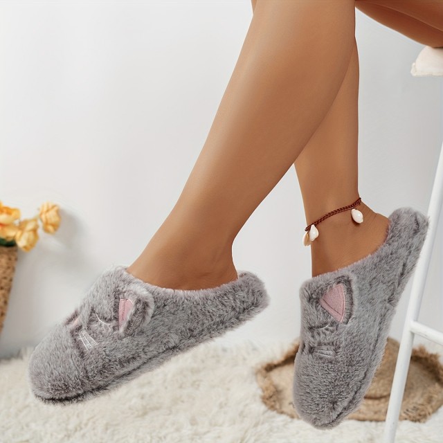 Ženski plišasti hišni copati z motivom sive mucke 