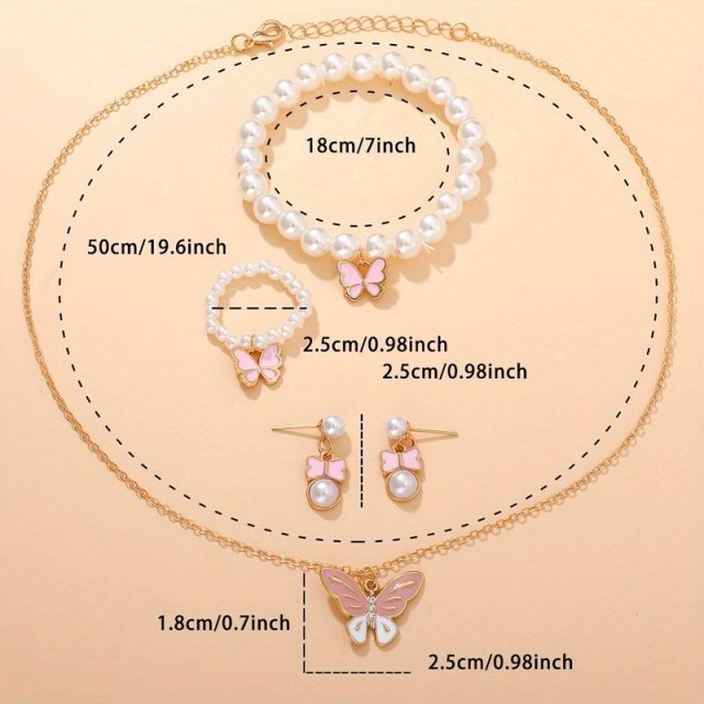 6 delni komplet ženske ure z nakitom, roza barve