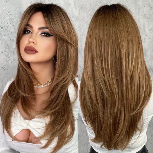 Dolga valovita medeno blond lasulja 