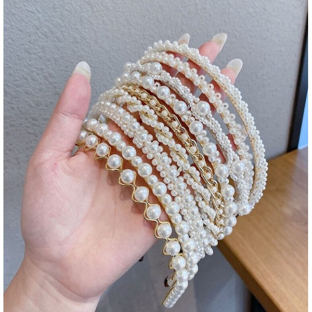 Obroč za lase s perlicami, z zlato obrobo