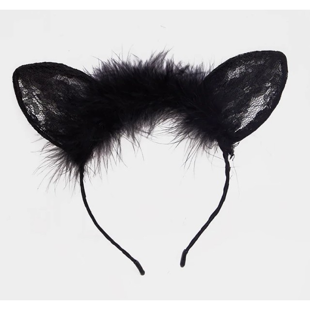 Obroč za lase z mačjimi ušeski, črne barve