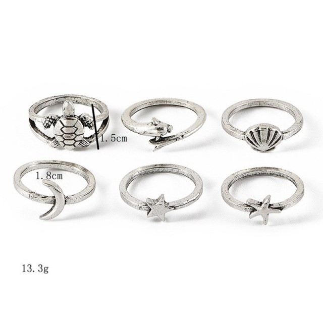 6 delni poletni komplet prstanov, antik srebrni